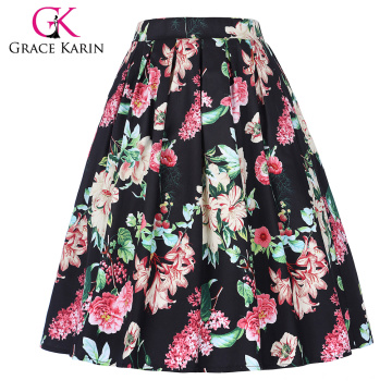 Grace Karin Jupe d&#39;été imprimée florale en coton plissé rétro Vintage Vintage Patterns CL010401-4